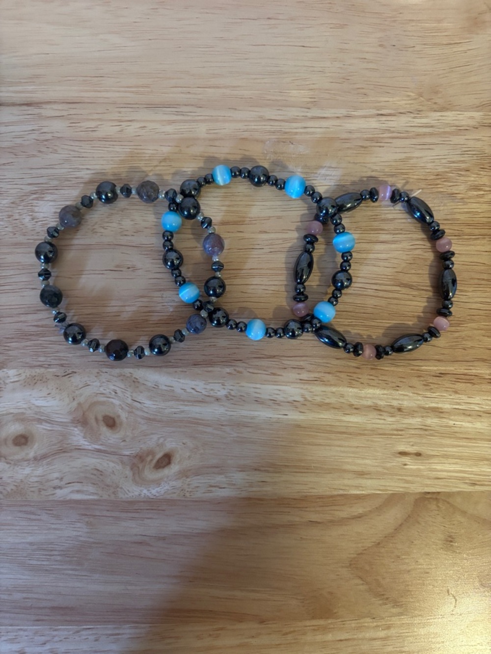 Beaded Stretch Bracelet Set - Blue and Pink Accents